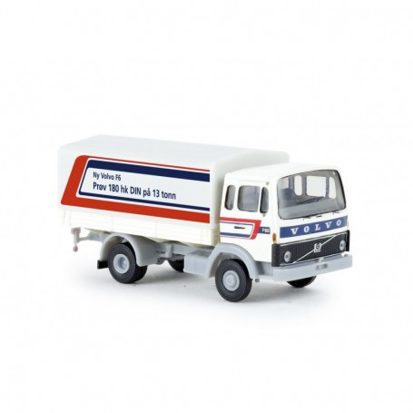 Volvo F 613, Covered flat bed truck, White with info
