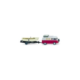 VW T1, Bus with boat on trailer - Wiking (H0)
