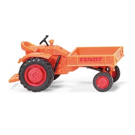 Fendt, Liten traktor med flak, Orange - Wiking (H0)