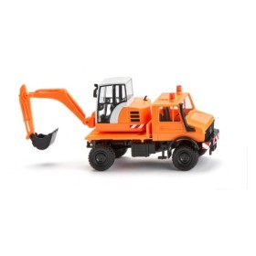 Unimog med grävskopa, Orange - Wiking (H0)